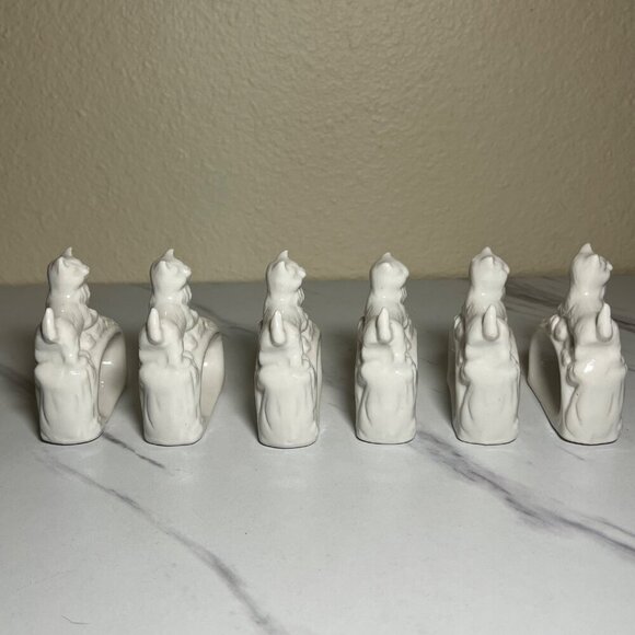 Vintage Cat Napkin Holders White Ceramic Set Of 6 Made In Taiwan - Picture 4 of 8